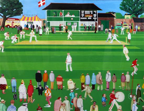 § Michael Lewis (1943-) The Cricket Match, 28.5 x 38.5in.